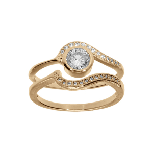 BAGUE PLAQUÉ OR DUO VAGUE OXYDES BLANCS SERTIS
