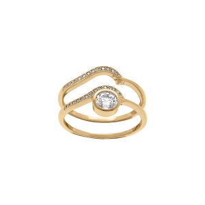 BAGUE PLAQUÉ OR DUO VAGUE OXYDES BLANCS SERTIS