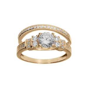 BAGUE PLAQUÉ OR DUO OXYDES BLANCS SERTIS