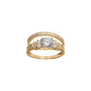 BAGUE PLAQUÉ OR DUO OXYDES BLANCS SERTIS