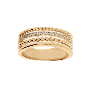 BAGUE PLAQUÉ OR MULTI RANGS PERLÉS ET OXYDES BLANCS SERTIS