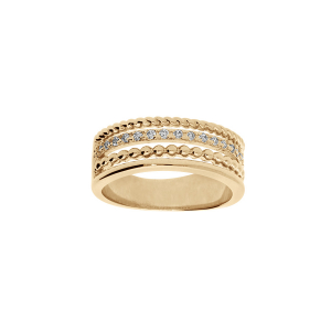 BAGUE PLAQUÉ OR MULTI RANGS PERLÉS ET OXYDES BLANCS SERTIS