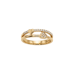 BAGUE PLAQUÉ OR 2 RANGS OXYDES BLANCS SERTIS AVEC COEURS