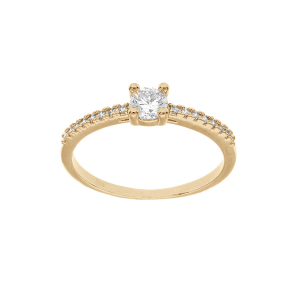 BAGUE PLAQUÉ OR SOLITAIRE OXYDES BLANCS SERTIS ET 1 OXYDE BLANC SERTI GRIFFE