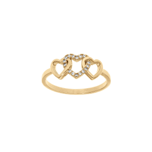 BAGUE PLAQUÉ OR 3 COEURS ENTRELACÉS 1 LISSE ET 2 AVEC OXYDES BLANCS SERTIS