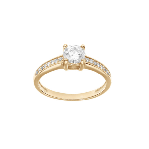 BAGUE PLAQUÉ OR SOLITAIRE OXYDES BLANCS SERTIS ET 1 OXYDE CENTRAL BLANC SERTI