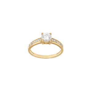 BAGUE PLAQUÉ OR SOLITAIRE OXYDES BLANCS SERTIS ET 1 OXYDE CENTRAL BLANC SERTI
