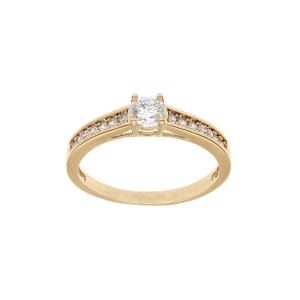 BAGUE PLAQUÉ OR SOLITAIRE OXYDES BLANCS SERTIS ET 1 OXYDE BLANC SERTI GRIFFE