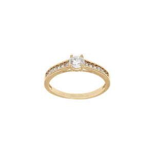 BAGUE PLAQUÉ OR SOLITAIRE OXYDES BLANCS SERTIS ET 1 OXYDE BLANC SERTI GRIFFE
