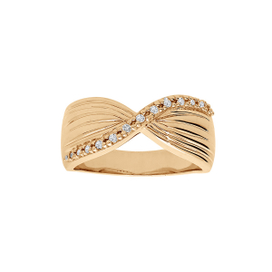BAGUE PLAQUÉ OR CROISÉE OXYDES BLANCS SERTIS