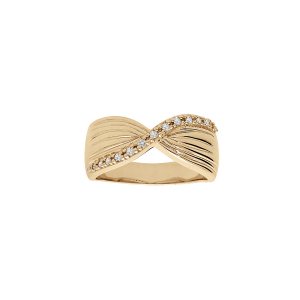 BAGUE PLAQUÉ OR CROISÉE OXYDES BLANCS SERTIS