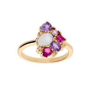 BAGUE PLAQUÉ OR OXYDES ROSES
