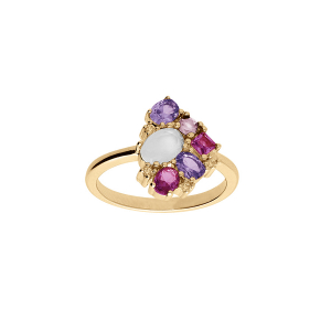BAGUE PLAQUÉ OR OXYDES ROSES