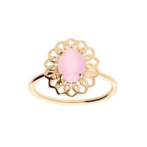 BAGUE PLAQUÉ OR MOTI FLEUR AVEC PIERRE ROSE SYNTHETIQUE