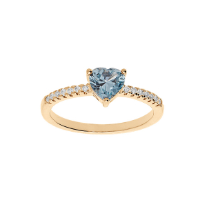 BAGUE PLAQUÉ OR FORME COEUR OXYDE BLEU CIEL ET BLANCS