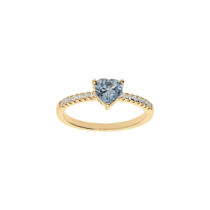 BAGUE PLAQUÉ OR FORME COEUR OXYDE BLEU CIEL ET BLANCS
