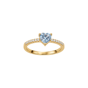 BAGUE PLAQUÉ OR FORME COEUR OXYDE BLEU CIEL ET BLANCS