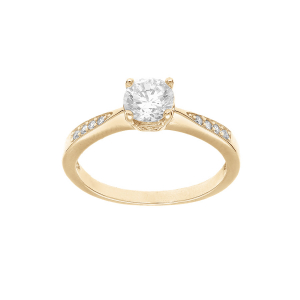 BAGUE PLAQUÉ OR SOLITAIRE OXYDES BLANCS SERTIS ET 1 OXYDE BLANC SERTI GRIFFE