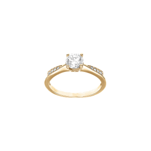 BAGUE PLAQUÉ OR SOLITAIRE OXYDES BLANCS SERTIS ET 1 OXYDE BLANC SERTI GRIFFE