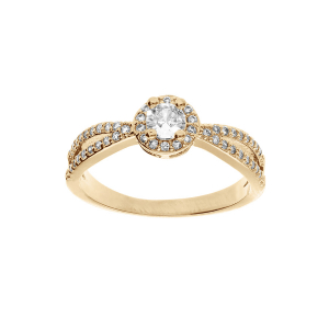 BAGUE PLAQUÉ OR CROISÉE SOLITAIRE OXYDES BLANCS SERTIS ET 1 OXYDE BLANC SERTI GRIFFE