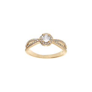 BAGUE PLAQUÉ OR CROISÉE SOLITAIRE OXYDES BLANCS SERTIS ET 1 OXYDE BLANC SERTI GRIFFE