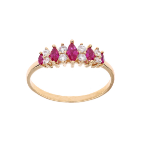 BAGUE PLAQUÉ OR NAVETTES OXYDES FUSCHIA ET BLANCS SERTIS