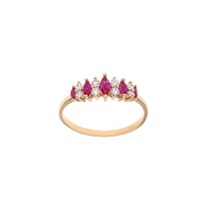 BAGUE PLAQUÉ OR NAVETTES OXYDES FUSCHIA ET BLANCS SERTIS