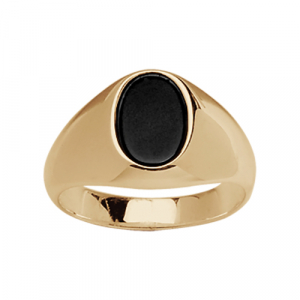 CHEVALIERE PLAQUÉ OR  PLATEAU OVALE ONYX 9 x 7 mm  NOIR