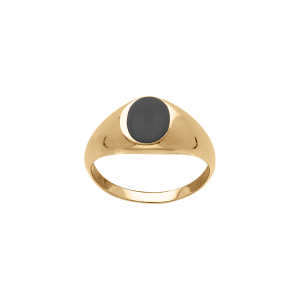 CHEVALIERE PLAQUÉ OR  PLATEAU OVALE ONYX 9 x 7 mm  NOIR
