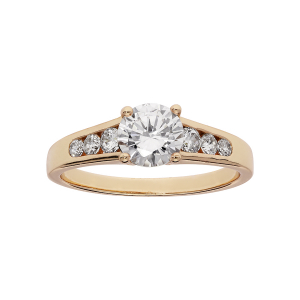 BAGUE PLAQUÉ OR GRAND DIAMETRE RAIL PIERRES SYNTHETIQUE BLANCHES PIERRE CENTRALE 4 GRIFFES