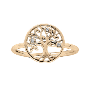 BAGUE PLAQUÉ OR ARBRE DE VIE OXYDES BLANCS SERTIS