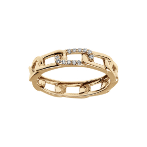 BAGUE PLAQUÉ OR FORME MAILLE AVEC OXYDES BLANCS