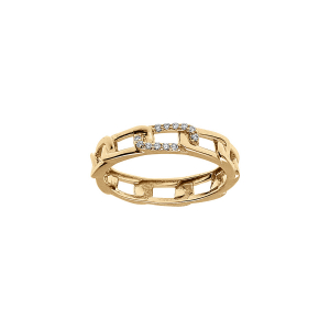 BAGUE PLAQUÉ OR FORME MAILLE AVEC OXYDES BLANCS