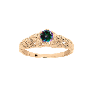 BAGUE PLAQUÉ OR SOLITAIRE MYSTIQUE ARC EN CIEL ET ARBRE DE VIE