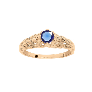BAGUE PLAQUÉ OR SOLITAIRE 5MM OXYDE BLEU FONCÉ ET ARBRE DE VIE