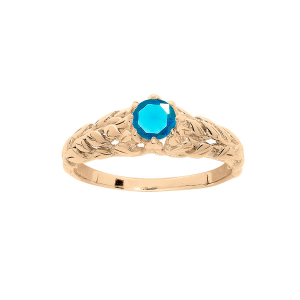 BAGUE PLAQUÉ OR SOLITAIRE 5MM OXYDE BLEU CIEL ET ARBRE DE VIE