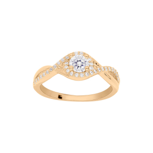 BAGUE PLAQUÉ OR CROISE OXYDES BLANCS SERTIS