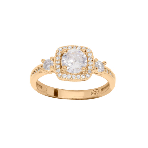 BAGUE PLAQUÉ OR CARRÉ OXYDES BLANCS SERTIS