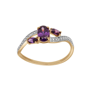BAGUE PLAQUÉ OR CROISÉ OXYDES VIOLET SERTIS