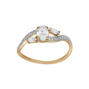 BAGUE PLAQUÉ OR CROISÉ OXYDES BLANCS SERTIS