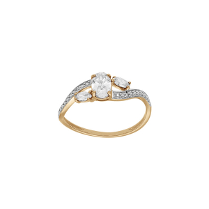 BAGUE PLAQUÉ OR CROISÉ OXYDES BLANCS SERTIS