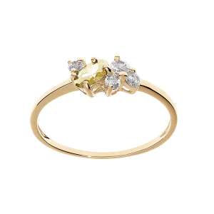 BAGUE PLAQUÉ OR OXYDES COULEUR MIEL ET BLANCS SERTIS