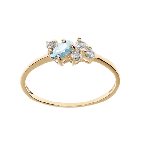 BAGUE PLAQUÉ OR OXYDES BLEU CIEL ET BLANCS SERTIS