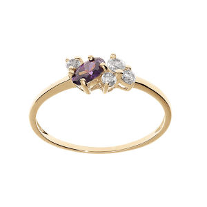 BAGUE PLAQUÉ OR OXYDES VIOLET ET BLANCS SERTIS