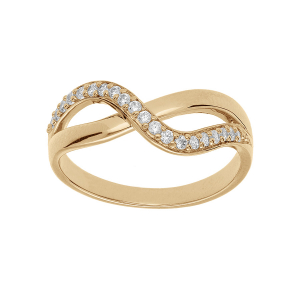 BAGUE PLAQUÉ OR CROISÉE OXYDES BLANCS SERTIS
