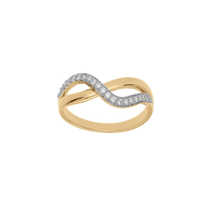 BAGUE PLAQUÉ OR CROISÉE OXYDES BLANCS SERTIS