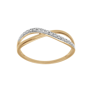 BAGUE PLAQUÉ OR CROISÉE OXYDES BLANCS SERTIS