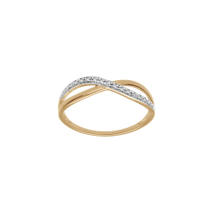 BAGUE PLAQUÉ OR CROISÉE OXYDES BLANCS SERTIS