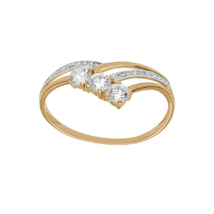 BAGUE PLAQUÉ OR FORME POINTE OXYDES BLANCS SERTIS