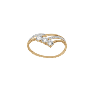 BAGUE PLAQUÉ OR FORME POINTE OXYDES BLANCS SERTIS